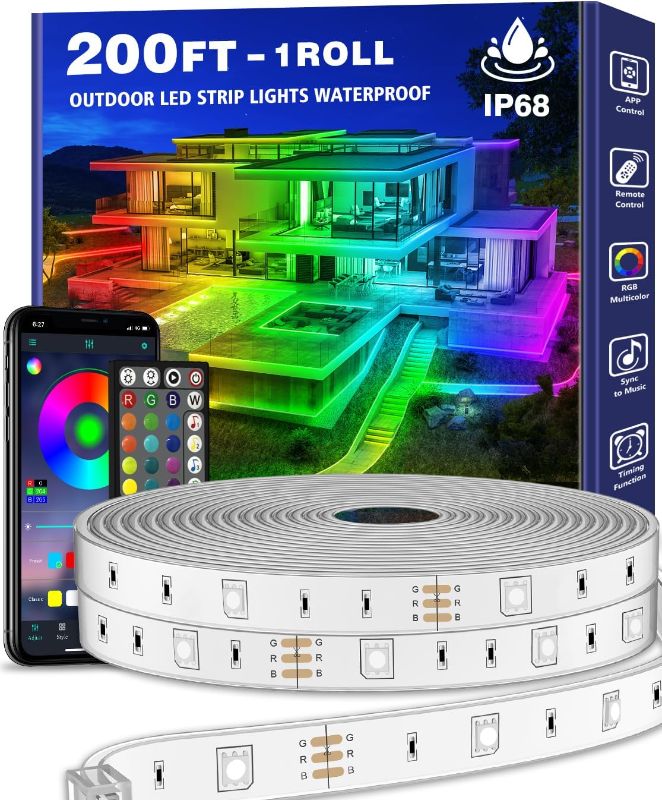 Photo 1 of ***MISSING POWER CORD - SEE COMMENTS - UNABLE TO TEST***
200ft Outdoor LED Strip Lights Waterproof 1 Roll,IP68 Outside Led Light Strips Waterproof with App and Remote