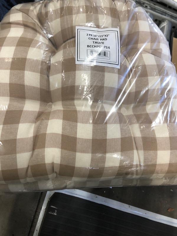 Photo 2 of Buffalo Check Taupe Checkered Tufted Seat Cushion Chair Pad (Set of 2)