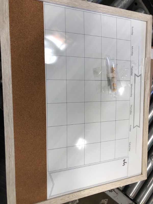 Photo 2 of TORASO Whiteboard Calendar, Magnetic Surface Combination Dry Erase White Board & Bulletin Board, White Wood Framed/Calendar/Cork Combo Board, 18" x 22"(ZHYL-WH-4555) White 18“×22”