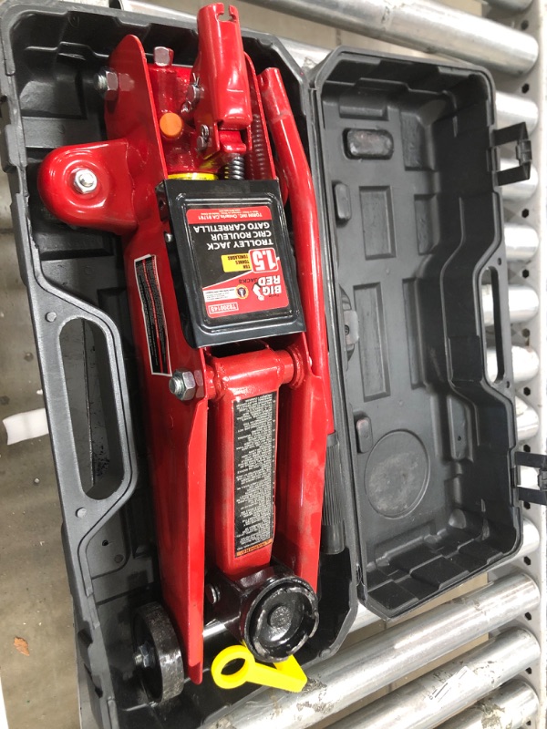 Photo 2 of BIG RED T820014S Torin Hydraulic Trolley Service/Floor Jack with Blow Mold Carrying Storage Case, 1.5 Ton (3,000 lb) Capacity, Red RED 1.5 Ton (3,000 lb)