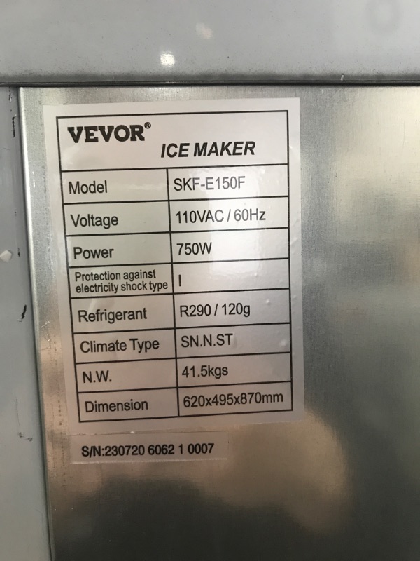 Photo 5 of VEVOR Commercial Ice Maker Machine 265LBS/24H, 750W Stainless Steel Ice Machine with 55LBS Storage Capacity, 126 Ice Cubes Ready in 11-15Mins, Includes Water Filter and Connection Hose
