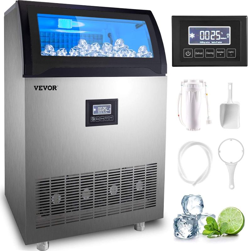 Photo 1 of VEVOR Commercial Ice Maker Machine 265LBS/24H, 750W Stainless Steel Ice Machine with 55LBS Storage Capacity, 126 Ice Cubes Ready in 11-15Mins, Includes Water Filter and Connection Hose
