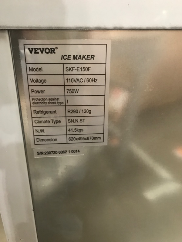 Photo 6 of VEVOR Commercial Ice Maker Machine 265LBS/24H, 750W Stainless Steel Ice Machine with 55LBS Storage Capacity, 126 Ice Cubes Ready in 11-15Mins, Includes Water Filter and Connection Hose
