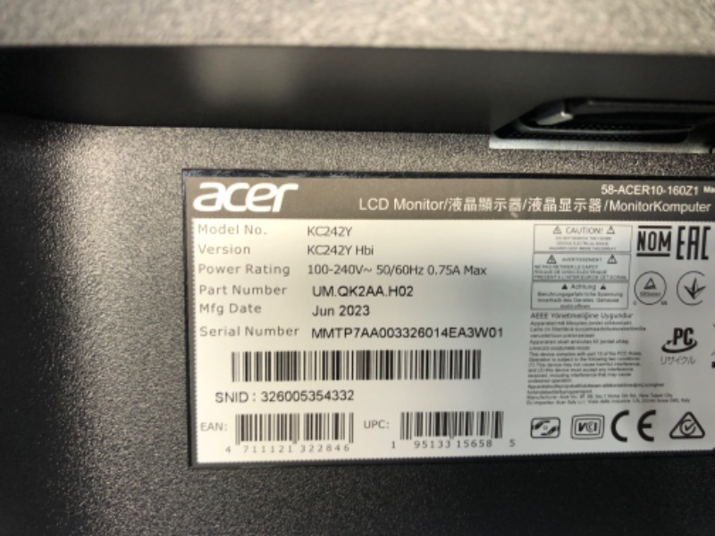 Photo 3 of Acer KC242Y Hbi 23.8" Full HD (1920 x 1080) Zero-Frame Gaming Office Monitor | AMD FreeSync Technology | 100Hz | 1ms (VRB) | Low Blue Light | Tilt | HDMI & VGA Ports 23.8-inch 100Hz