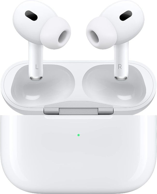 Photo 1 of Apple AirPods Pro (2nd Gen) Wireless Earbuds, Up to 2X More Active Noise Cancelling, Adaptive Transparency, Personalized Spatial Audio MagSafe Charging Case (Lightning) Bluetooth Headphones for iPhone
