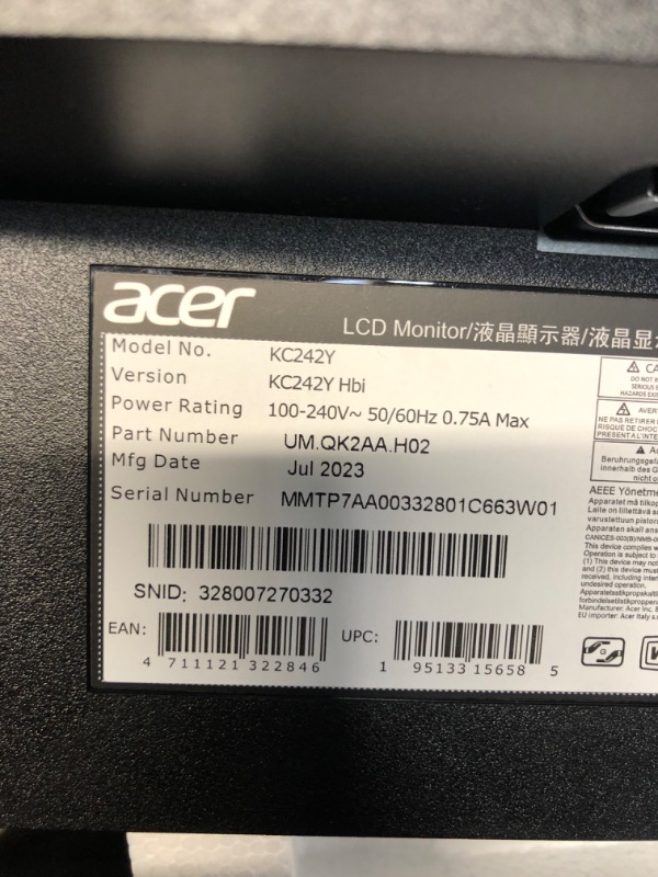 Photo 2 of Acer KC242Y Hbi 23.8" Full HD (1920 x 1080) Zero-Frame Gaming Office Monitor | AMD FreeSync Technology | 100Hz | 1ms (VRB) | Low Blue Light | Tilt | HDMI & VGA Ports 23.8-inch 100Hz