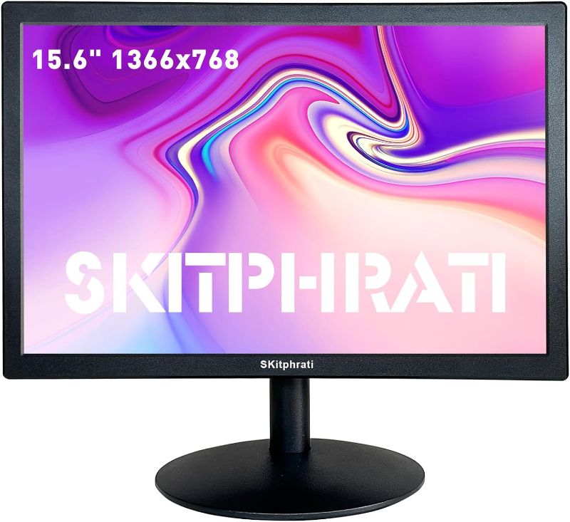 Photo 1 of SKitphrati 15.6 Inch PC Monitor, FHD 1366x768 Desktop Display with HDMI VGA Ports, VESA Mounting, LED Monitor for PC, Laptop and Computer, Black
