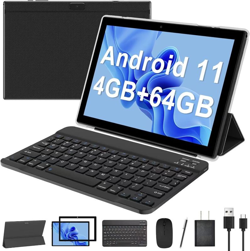 Photo 1 of 10.1 Inch Android 11 Tablet, Newest 2 in 1 Tablets, 4GB RAM+64GB ROM Quad-Core Processor, 1280*800 FHD Tableta with Keyboard/Mouse/Case/Stylus/Tempered Film, 8MP Dual Camera 6000mAh Battery 10" Tab PC
