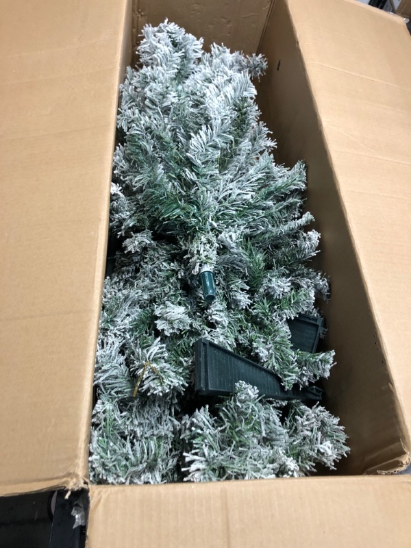 Photo 1 of 6ft Flocked Christmas Tree, Flocked Artificial Christmas Pine Tree, Flocked Hinged Xmas Tree with Pine Cone,Reinforced Metal Base & Easy Assembly,Snow Flocked Christmas Tree for Indoor and Outdoor