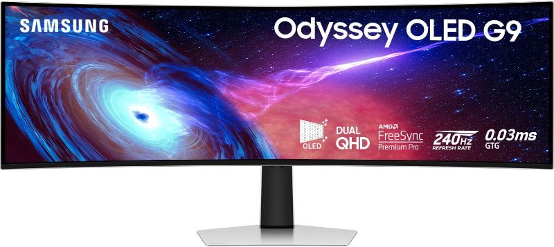 Photo 1 of SAMSUNG 49" Odyssey G93SC Series OLED Curved Gaming Monitor, 240Hz, 0.03ms, Dual QHD, DisplayHDR True Black 400, FreeSync Premium Pro, Height Adjustable Stand, LS49CG932SNXZA, 2023
