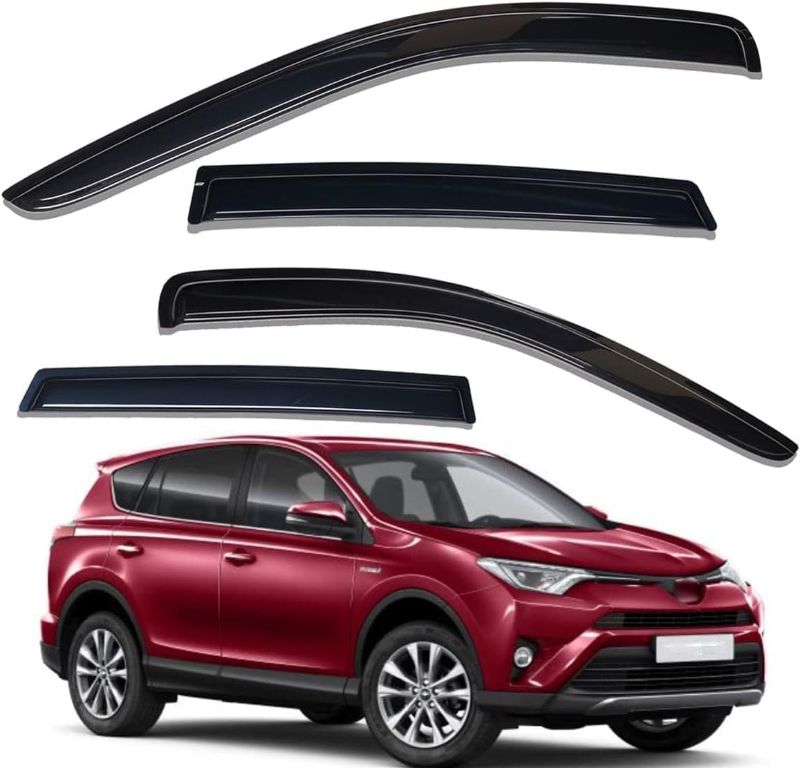 Photo 1 of Lightronic WV94992 Tape-on Side Window Visor Deflector Rain Guard, Dark Smoke Shatterproof, 4 PCS Set for 2013-2018 Toyota Rav4