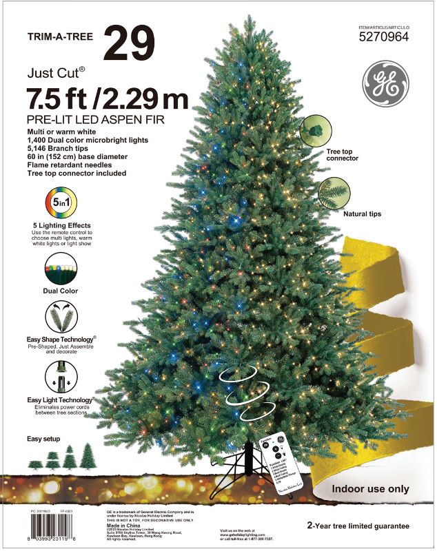 Photo 1 of 23119 - GE Just Cut® Aspen Fir, 7.5 ft., Color Choice® LED, 1400ct MicroBright Lights, Multi/Warm White
