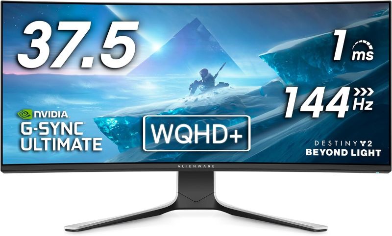 Photo 1 of Alienware Ultrawide Curved Gaming Monitor 38 Inch, 144Hz Refresh Rate, 3840 x 1600 WQHD , IPS, NVIDIA G-SYNC Ultimate, 1ms Response Time, 2300R Curvature, VESA Display HDR 600, AW3821DW - White
