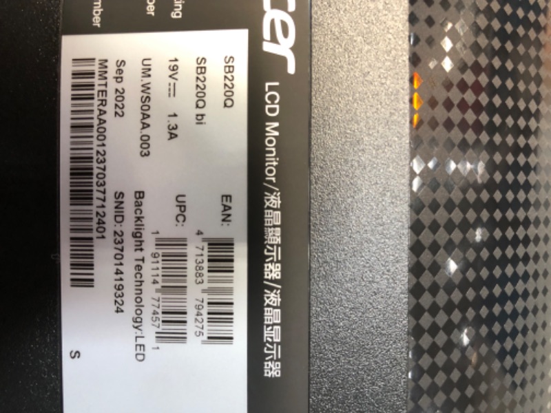 Photo 1 of Acer 21.5 Inch Full HD (1920 x 1080) IPS Ultra-Thin Zero Frame Computer Monitor (HDMI & VGA Port), SB220Q bi
