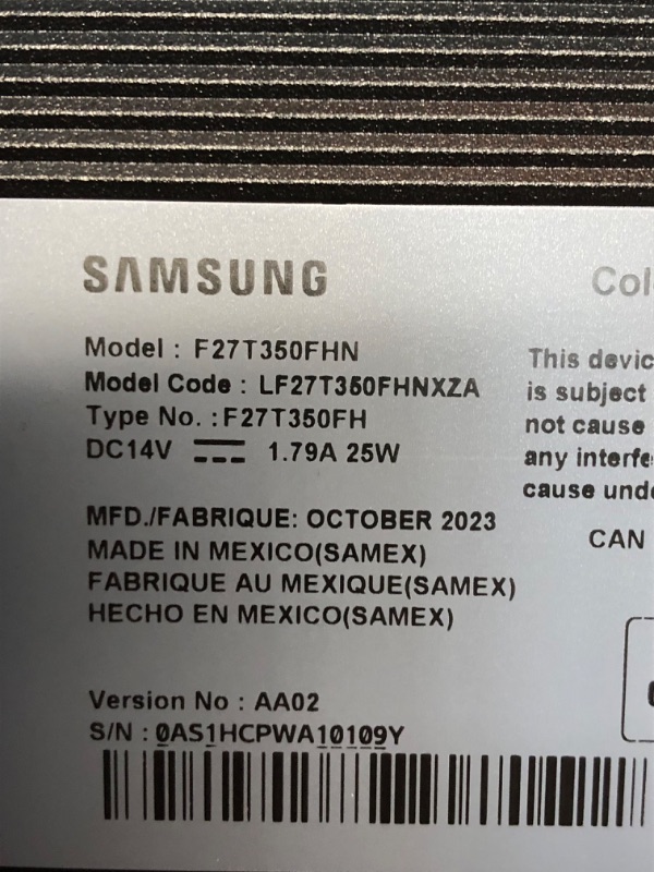 Photo 2 of SAMSUNG 27" T35F Series FHD 1080p Computer Monitor, 75Hz, IPS Panel, HDMI, VGA (D-Sub), 3-Sided Border-Less, FreeSync, LF27T350FHNXZA
