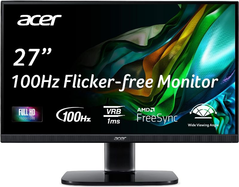 Photo 1 of Acer KB272 Hbi 27" Full HD (1920 x 1080) Zero-Frame Gaming Office Monitor | AMD FreeSync Technology | 100Hz | 1ms (VRB) | Low Blue Light | Tilt | HDMI & VGA Ports,Black
