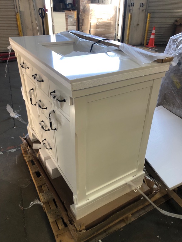Photo 5 of 
Home Decorators Collection
Bellington 42 in. W x 22 in. D x 34 in. H Bath Vanity in White with White Engineered Stone Top