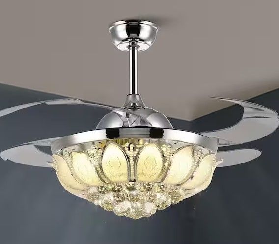 Photo 1 of 42 in. Indoor Chrome Integrated LED Ceiling Fan with Light and Remote Retractable Blades Fandelier