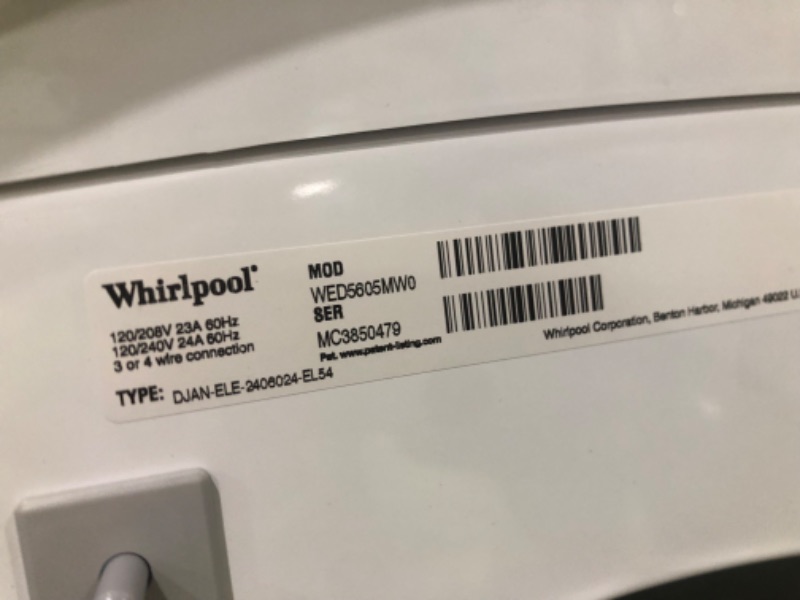 Photo 4 of SCRATCHED FRONT BOTTOM**Whirlpool 7.4-cu ft Stackable Electric Dryer (White) ENERGY STAR
