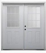 Photo 1 of SEE PICS FOR DAMAGES**National Door CompanySmooth White Right Hand in-Swing Prehung Double Entry Door, Lowe Glass with RLB and GBG, 1/2 Lite 2-Panel, 5' x 6'8"