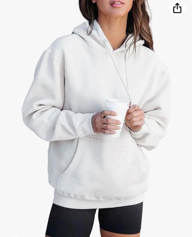 Photo 1 of shaeueak women's pullover hoodies tops drastring casual trendy long sleeve sweatshirts with pocket white 2xl