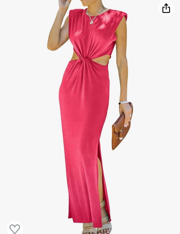 Photo 1 of ANRABESS Women Summer Sleeveless Padded Shoulder Sexy Cutout Waist Bodycon Formal Party Maxi Dress with Slit for Cruise Beach
