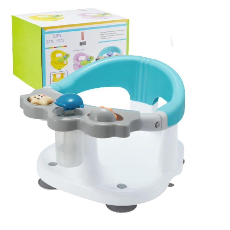 Photo 1 of Baby Bath Seat [Original] - Ergonomic Backrest – Side Opening Design – 2 Rotating Toys + 1 Pressing Toy – 4 Strong Anti-Slip Suction Cups – Ideal Gift for Baby 6-36 Months! (White)
