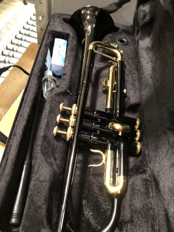 Photo 2 of ***SEE NOTES***EASTROCK Bb Trumpet Nickel Engraved Standard Trumpet Instrument with Carrying Case,Gloves, 7C Mouthpiece and Cleaning Kit Black Nickel Engraving