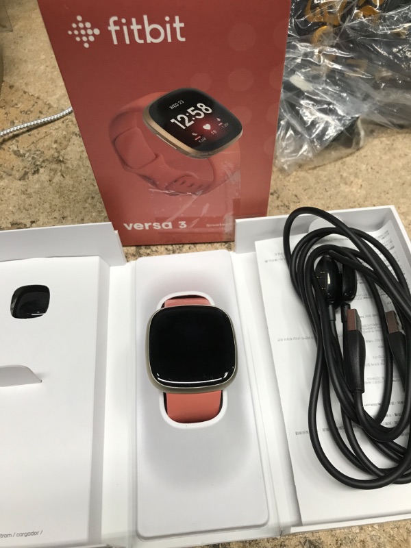 Photo 3 of Fitbit Versa 3 Health & Fitness Smartwatch with GPS, 24/7 Heart Rate, Alexa Built-in, 6+ Days Battery, Pink/Gold, One Size (S & L Bands Included)