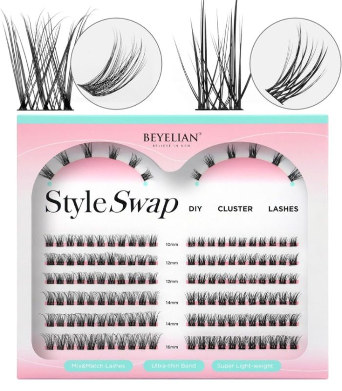 Photo 1 of 3 pack - BEYELIAN Lash Clusters, 144 Pcs 10-16mm C Curl Individual Cluster Lashes Natural Look Soft DIY Lash Extensions Black Super Thin Band DIY Eyelash Extension Style CDD01+ CDD03