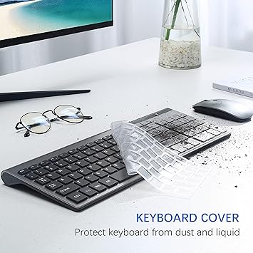 Photo 1 of Wireless Keyboard and Mouse Ultra Slim Combo, TopMate 2.4G Silent Compact USB Mouse and Scissor Switch Keyboard Set with Cover, 2 AA and 2 AAA Batteries, for PC/Laptop/Windows/Mac - Gray Black