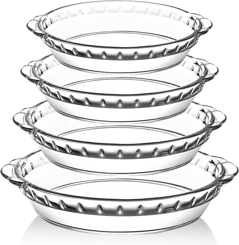 Photo 1 of 4 Packs Glass Pie Plates, MCIRCO Deep Pie Pans Set (7"/8"/9"/10"), Pie Baking Dishes with Handles for Baking and Serving, Clear