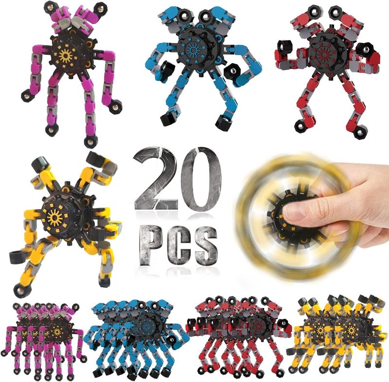 Photo 1 of 20 Pcs Deformable Robot Fidget Spinners Toys for Party Favor, Transformable Fingertip Spinner for Classroom Prizes, Halloween for Kids Goodie Bag Stocking Stuffers