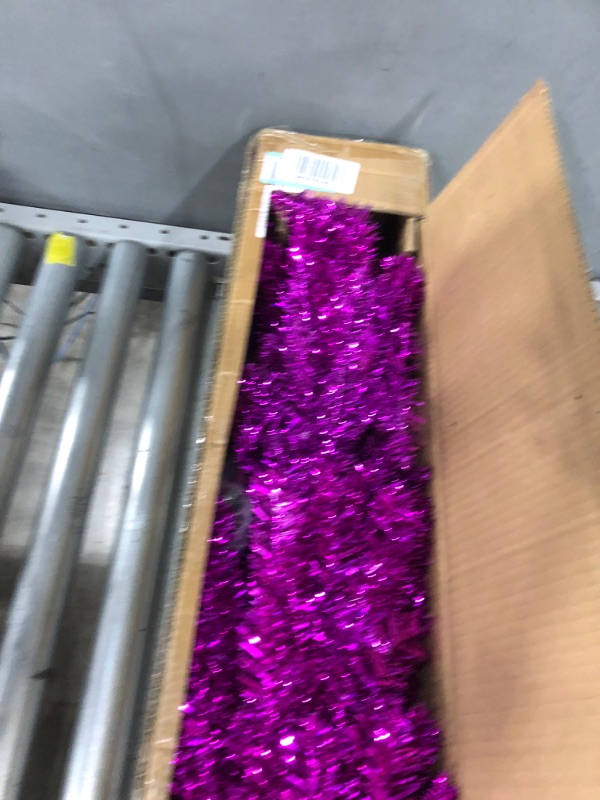 Photo 2 of National Tree Company Artificial Christmas Tree, Purple Tinsel, Includes Stand, 6 feet Purple Christmas Tree