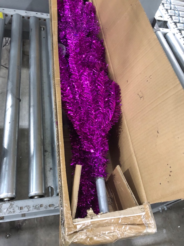 Photo 3 of National Tree Company Artificial Christmas Tree, Purple Tinsel, Includes Stand, 6 feet Purple Christmas Tree