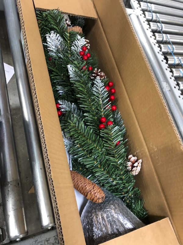 Photo 1 of 4Ft Snowy Artificial Porch Christmas Entrance Tree with Pot Base Timer 80 Warm White Lights Remote 8 Modes Battery Operated 15 Pine Cones 90 Red Berries Small Xmas Tree Front Door Outdoor Home Decor