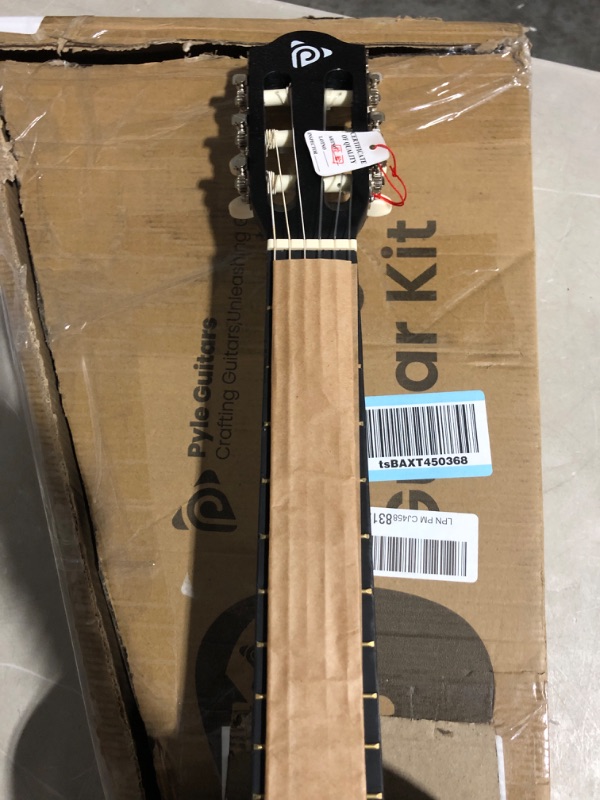 Photo 6 of * used item * see images for damage * 
Pyle Beginner Acoustic Guitar Kit, 1/2 Junior Size All Wood Instrument for Kids, Adults, 34" Black Matte Black Matte 34" Right Handed