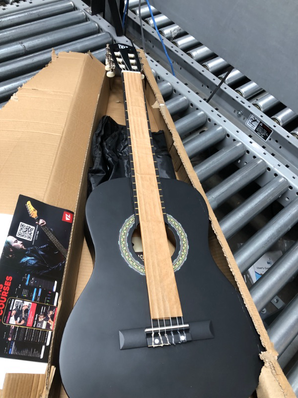 Photo 2 of * used item * see images for damage * 
Pyle Beginner Acoustic Guitar Kit, 1/2 Junior Size All Wood Instrument for Kids, Adults, 34" Black Matte Black Matte 34" Right Handed