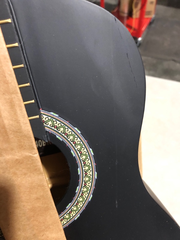Photo 1 of * used item * see images for damage * 
Pyle Beginner Acoustic Guitar Kit, 1/2 Junior Size All Wood Instrument for Kids, Adults, 34" Black Matte Black Matte 34" Right Handed