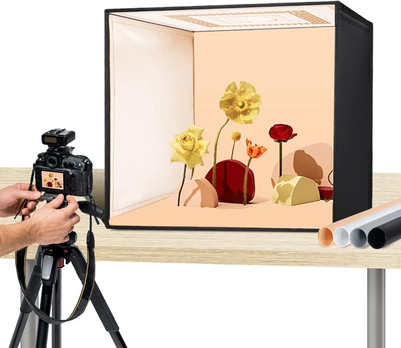 Photo 1 of RALENO Photo Studio Light Box, 20'' x 20'' x 20'' Light Box with 50W / 5500K / 92 CRI / 120 pcs LED Beads and 4 PVC Anti-Dust Background(Black/Grey/Orange/White) PKL-D550S