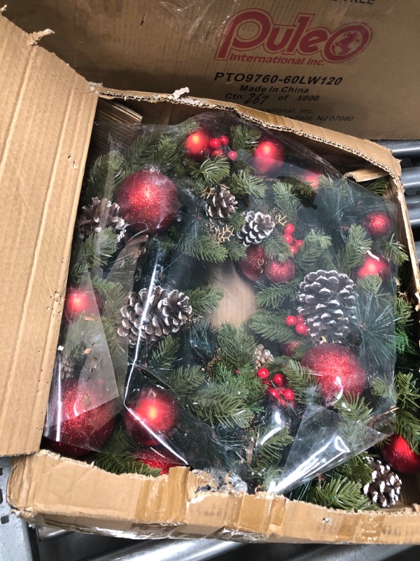 Photo 2 of 26 Inch 80 LED Large Prelit Christmas Wreath Decorations Front Door Timer “Merry Christmas” Battery Operated Realistic Spruce Tips 18 Glitter Ball Big 12 Pinecone 30 Berry 20 Cypress Xmas Decor Home