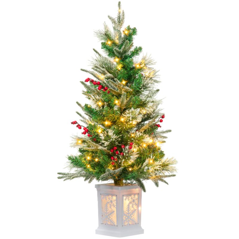 Photo 1 of 3ft Mini Prelit Christmas Tree, Premium Snow Flocked Artificial Christmas Tree, Pre-lit Xmas Pine Tree for Christmas Decorationm, White Base
