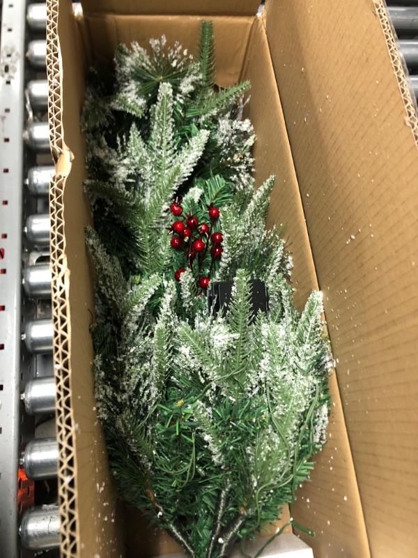 Photo 2 of 3ft Mini Prelit Christmas Tree, Premium Snow Flocked Artificial Christmas Tree, Pre-lit Xmas Pine Tree for Christmas Decorationm, White Base
