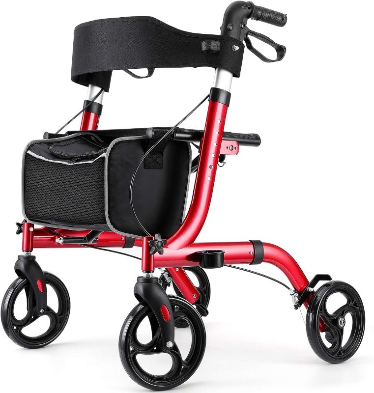 Photo 1 of **SEE NOTES/DAMAGED**
RINKMO Rollator Walkers for Seniors- Rollator Walker with Seat 8" Wheels- Easy Folding Senior Walker with Padded Backrest- Lightweight Mobility Walking Aid for Adult Elderly, Aluminum Frame, Red
