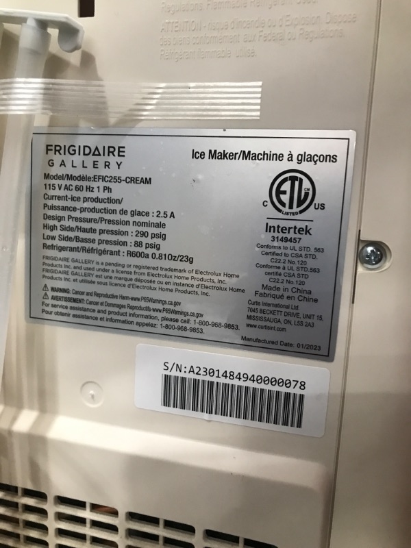 Photo 1 of FRIGIDAIRE Gallery EFIC255 Countertop Crunchy Chewable Nugget Ice Maker, 44lbs per Day, Auto Self Cleaning, 2.0 Gen, Cream NEW 2nd GEN - CREAM
