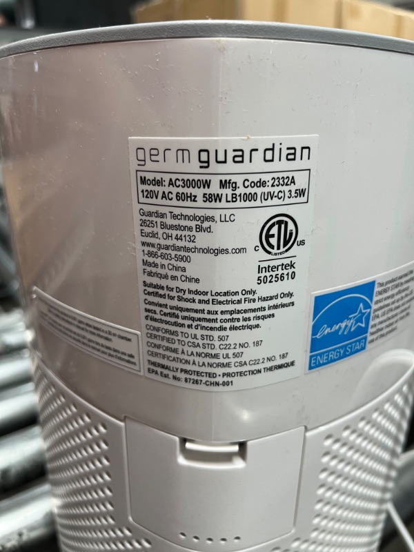 Photo 3 of Germ Guardian AirSafe+ Intelligent Air Purifier with 360° HEPA 13 Filter, Removes 99.97% of Pollutants, Large Rooms over 1000 Sq. Ft, Air Quality Sensor, UVC Light, Zero Ozone Verified, White AC3000W