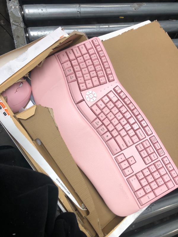 Photo 5 of MEETION Ergonomic Wireless Keyboard and Mouse, Ergo Keyboard with Vertical Mouse, Split Keyboard with Cushioned Wrist Palm Rest Natural Typing Rechargeable Full Size, Windows/Mac/Computer/Laptop, Pink Large Pink