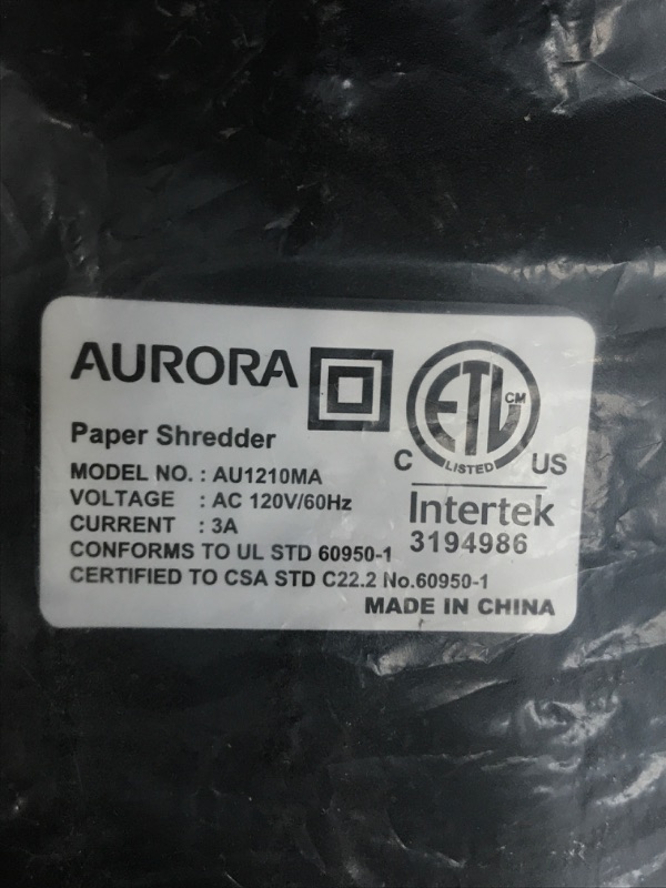 Photo 1 of Aurora AU1210MA Professional Grade High Security 12-Sheet Micro-Cut Paper/ CD and Credit Card/ 60 Minutes Continuous Run Time Shredder