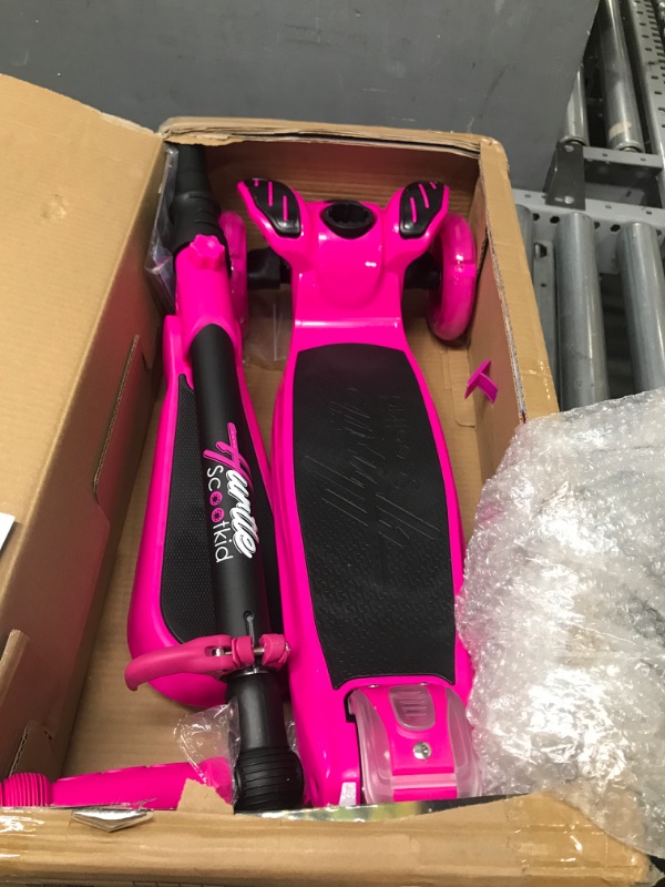 Photo 2 of 3 Wheeled Scooter for Kids - Stand & Cruise Child/Toddlers Toy Folding Kick Scooters w/Adjustable Height, Anti-Slip Deck, Flashing Wheel Lights, for Boys/Girls 2-12 Year Old - Hurtle Pink