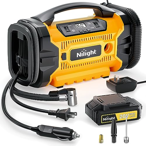 Photo 1 of Nilight Tire Inflator AC/DC Portable Air Compressor 1500mAh Rechargeable Battery 12V Digital Pump Tire Pressure Fast Inflate Auto Shutoff Tire Pump fo
